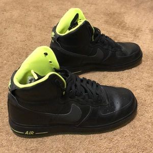 Black and Neon Green Nike AF1 Hightops